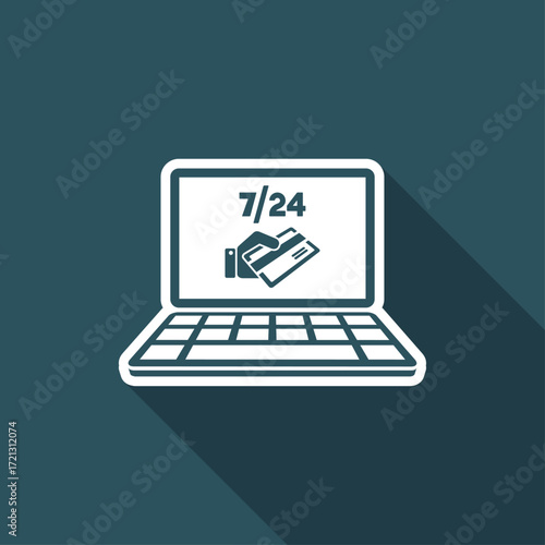Credit card payment online 7/24 - Vector flat icon