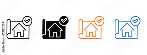Verified house building plan icon vector. successful property development and symbolize new home construction projects symbol. vector illustration.