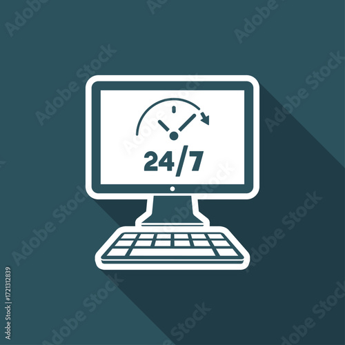 24/7  ful time web services - Vector flat icon