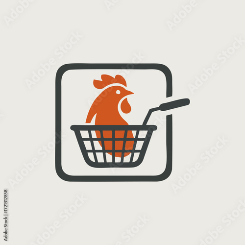Chicken restaurant logo design with modern flat vector illustration style red yellow orange color roasted fried grilled poultry tasty cuisine mascot badge branding for cafe diner fastfood takeaway