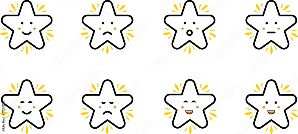 Obraz premium Collection of cute cartoon stars expressing various emotions