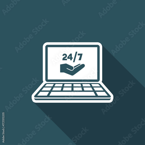 Computer assistance support 24/7 - Vector flat icon