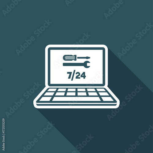 Full time computer repair or customize assistance - Vector flat icon