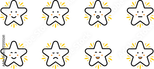 Collection of cute cartoon stars expressing various emotions
