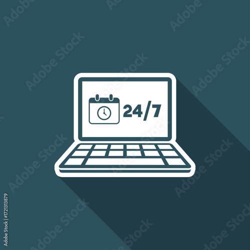 Computer services full time 24/7 - Vector flat icon