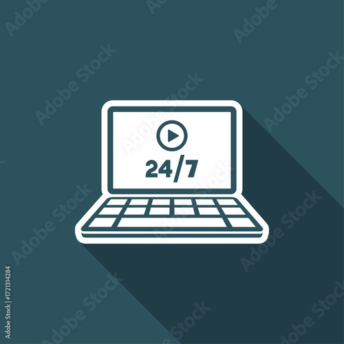 Multimedia service online 24/7 - Vector flat icon