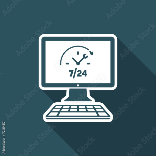 Full time web computer assistance 7/24 - Vector flat icon