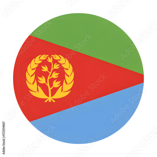 Free Download Eritrea's vibrant flag in circular design, representing national pride, perfect for travel themes and global projects - GFXLoad