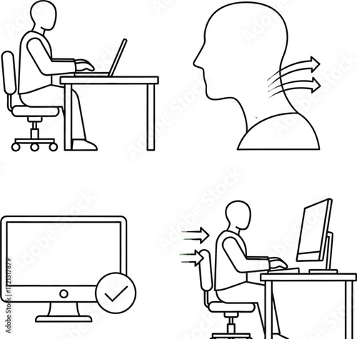 Ergonomics posture tips for healthy back and neck at computer desk
