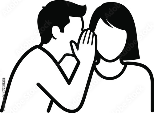 Whispering secret gossip vector illustration black and white art