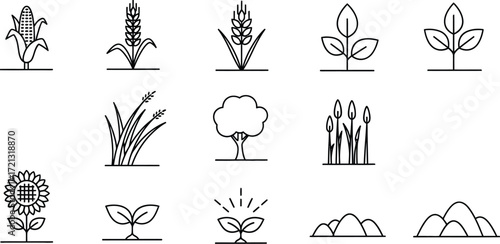 Outline agriculture icons set vector farming and nature concept