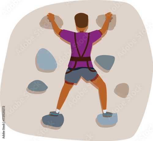 Climber gripping holds on an indoor climbing wall, demonstrating strength and skill in extreme sports