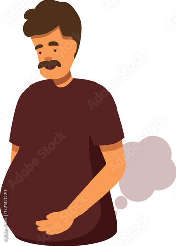 Man is touching his belly and farting, suffering from bloating, abdominal pain, and flatulence