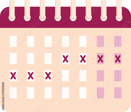 Menstrual cycle calendar is marking ovulation and period days, helping women track their fertility window