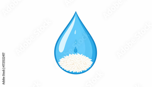 Water Drop Icon with Rice Inside Symbolizing Hydration and Nourishment in Visual Form