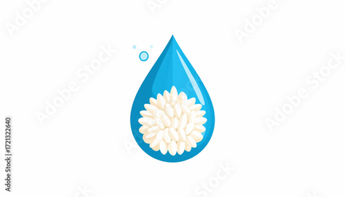 A close-up, stylized illustration of a white, fluffy substance contained within a blue droplet, possibly symbolizing purity or a delicate element