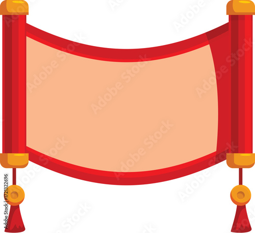 Red chinese scroll hanging, adorned with tassels, symbolizing good fortune and prosperity during new year celebrations