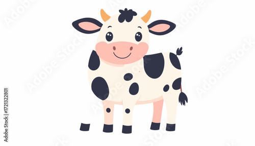 Cute cartoon cow with black spots standing