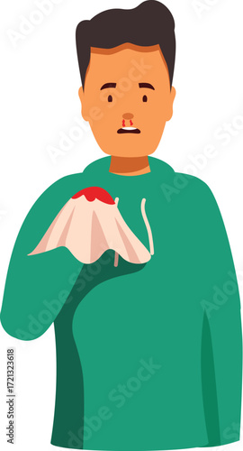 Man experiencing epistaxis holding a tissue against his nose to stop the bleeding