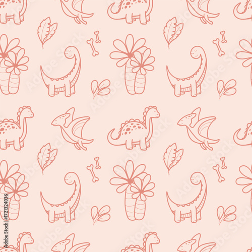 Baby Dino Seamless Pattern in Soft Minimal Style