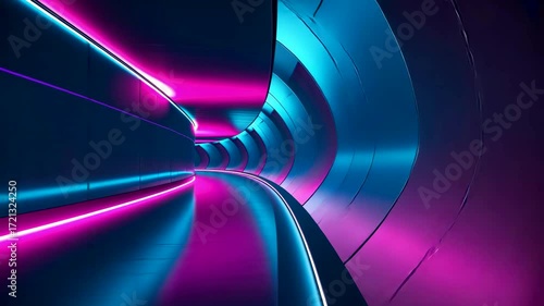 Neon Tunnel with Vibrant Blue and Pink Lights Creating Futuristic Motion Effect