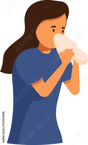 Sick person using tissue, suffering from cold or allergy