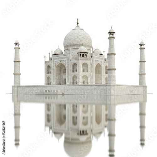 Side angle of Taj Mahal isolated on white background