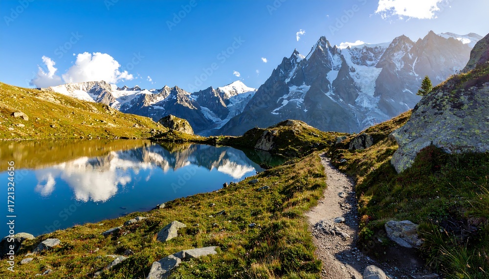 Fototapeta premium Alpine lake reflecting mountains