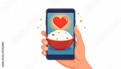 Love for Healthy Eating App Rice Bowl Nutrition on Smartphone