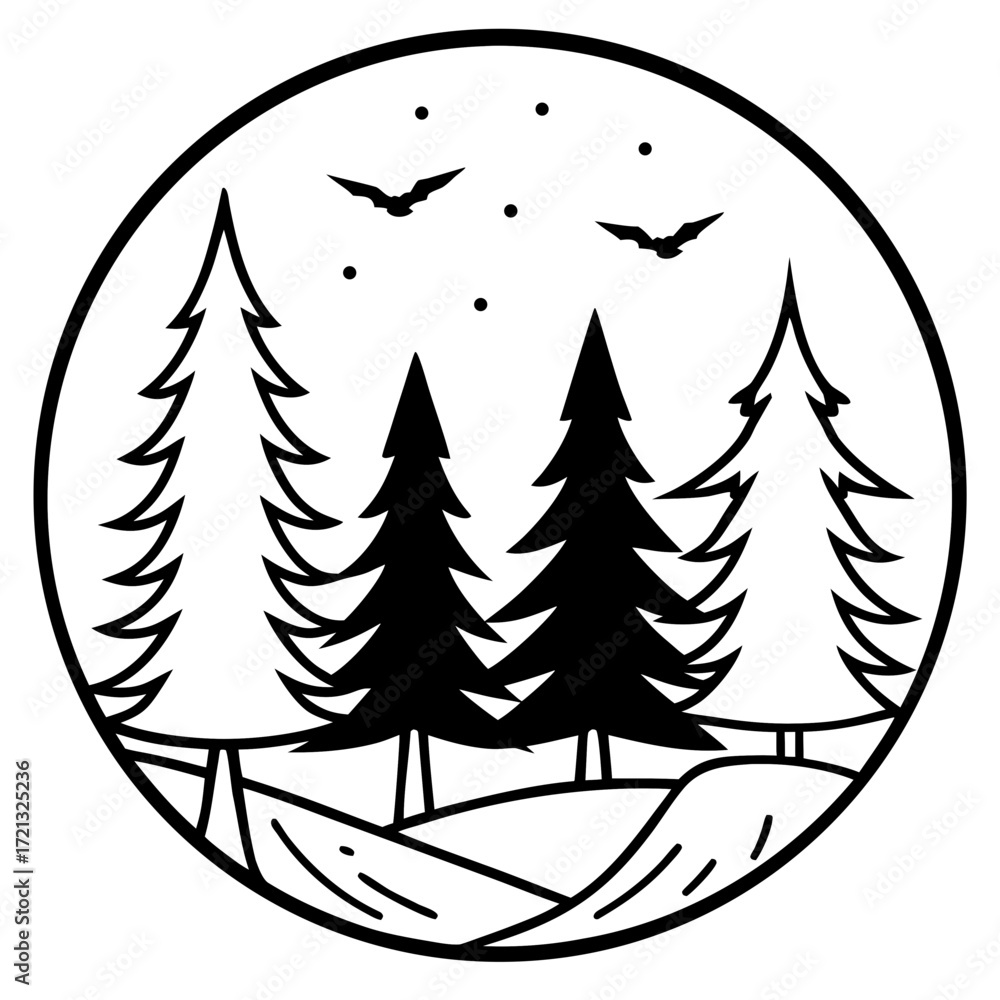 Fototapeta premium Forest Silhouette Scene Vector