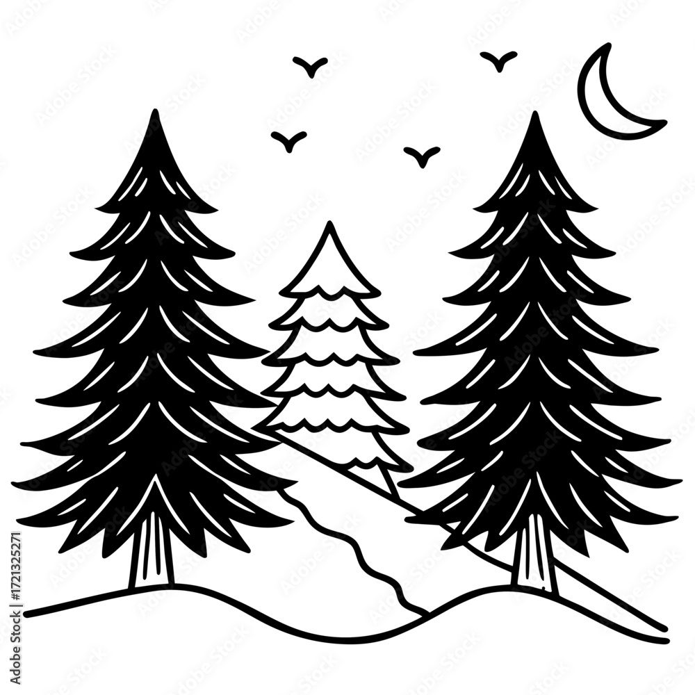 Fototapeta premium Forest Silhouette Scene Vector