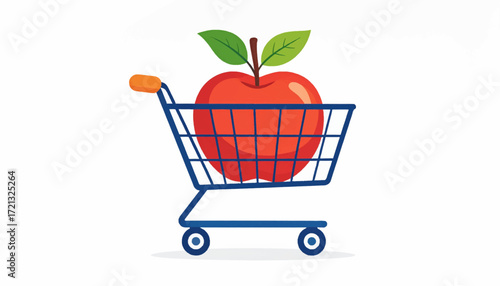 Shopping Cart with Single Red Apple A Fresh Approach to Online Grocery