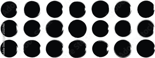 Set of black grunge rectangles circles shapes on a white background. Paint brush stamp collection.Vintage grunge boxes for collage, text, banner, sticker, poster design.Grunge round shape.	