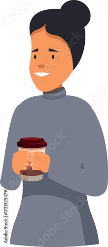 Smiling businesswoman holding takeaway coffee cup, enjoying her break time