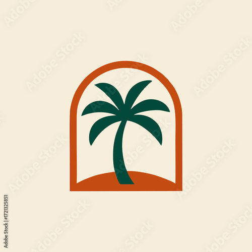 Modern palm farm logo for organic food product label and healthy fruit market branding with green nature leaf icon and sustainable agriculture plantation symbol for business