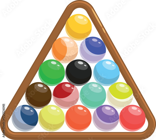 Billiard balls arranged in a triangle rack, ready for the game to begin