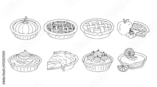 Set of hand drawn outline pumpkins and gourds variety for fall autumn harvest halloween celebrations silhouette