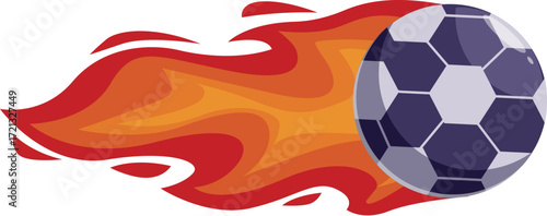 Soccer ball with flames trailing behind it, symbolizing speed, power, and passion for the game