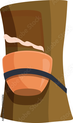 Rubber latex is extracted from a tree using a bowl and a belt
