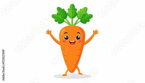 Cheerful Carrot Character with a Happy Face and Arms Raised in a Cartoon Illustration