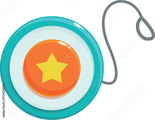 Classic yo yo toy with orange center and yellow star, perfect for children's games and activities