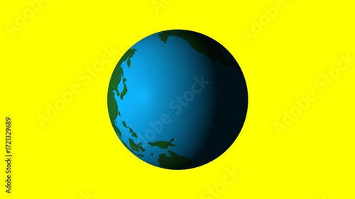 Rotating vintage globe showing continents and ocean patterns on a yellow background	
