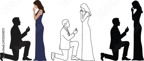 Marriage proposal vector illustration engagement ring romance