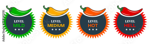 Spicy level chili pepper badge labels for food packaging design