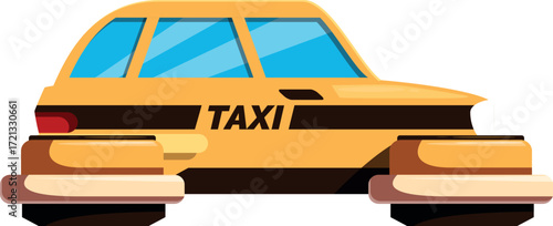 Futuristic yellow flying taxi cab hovering in the air, offering innovative urban transportation