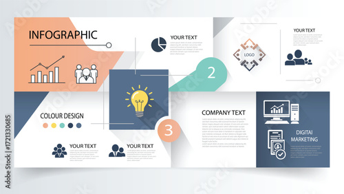 Modern infographic design with business chart light bulb idea digital marketing and company presentation elements in clean layout for data and report