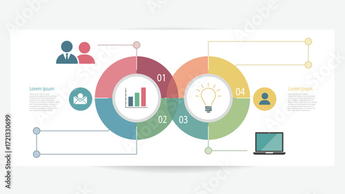 Modern infographic design with circle chart light bulb idea and business data presentation elements in clean layout for company report and marketing