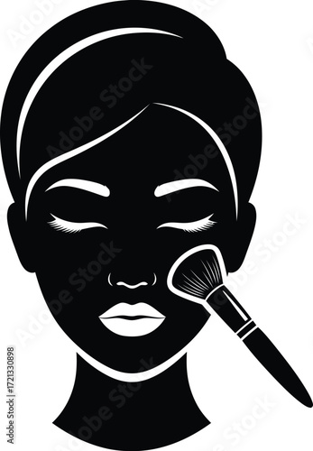 Woman applying makeup with brush beauty face vector illustration