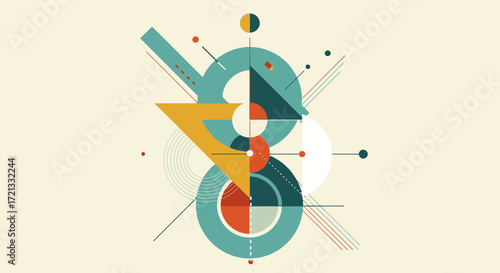 Abstract geometric design featuring colorful shapes and lines  