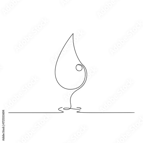 Abstract image of a blood drop, single line monochrome symbol of a drop for medical or symbolic use